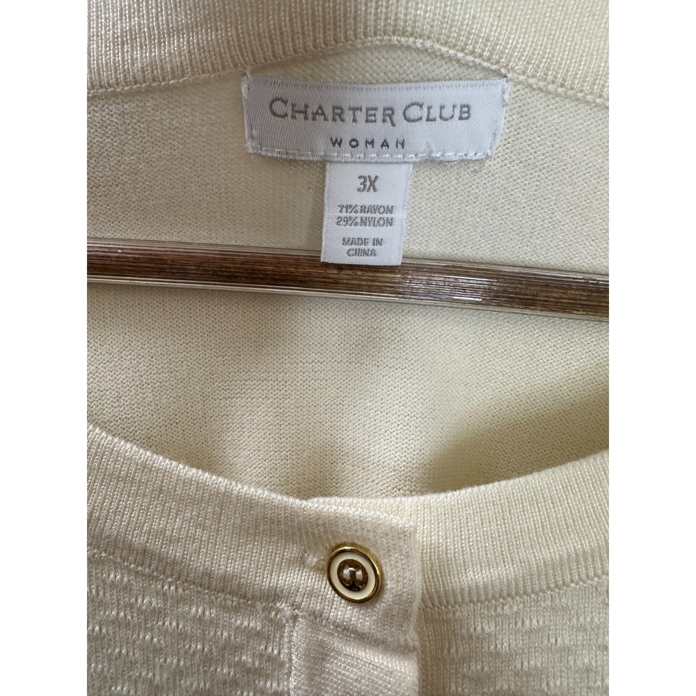 NEW Charter Club Textured Gold Button-Front Cardigan Sweater Cream Plus Size 3X - Picture 8 of 11